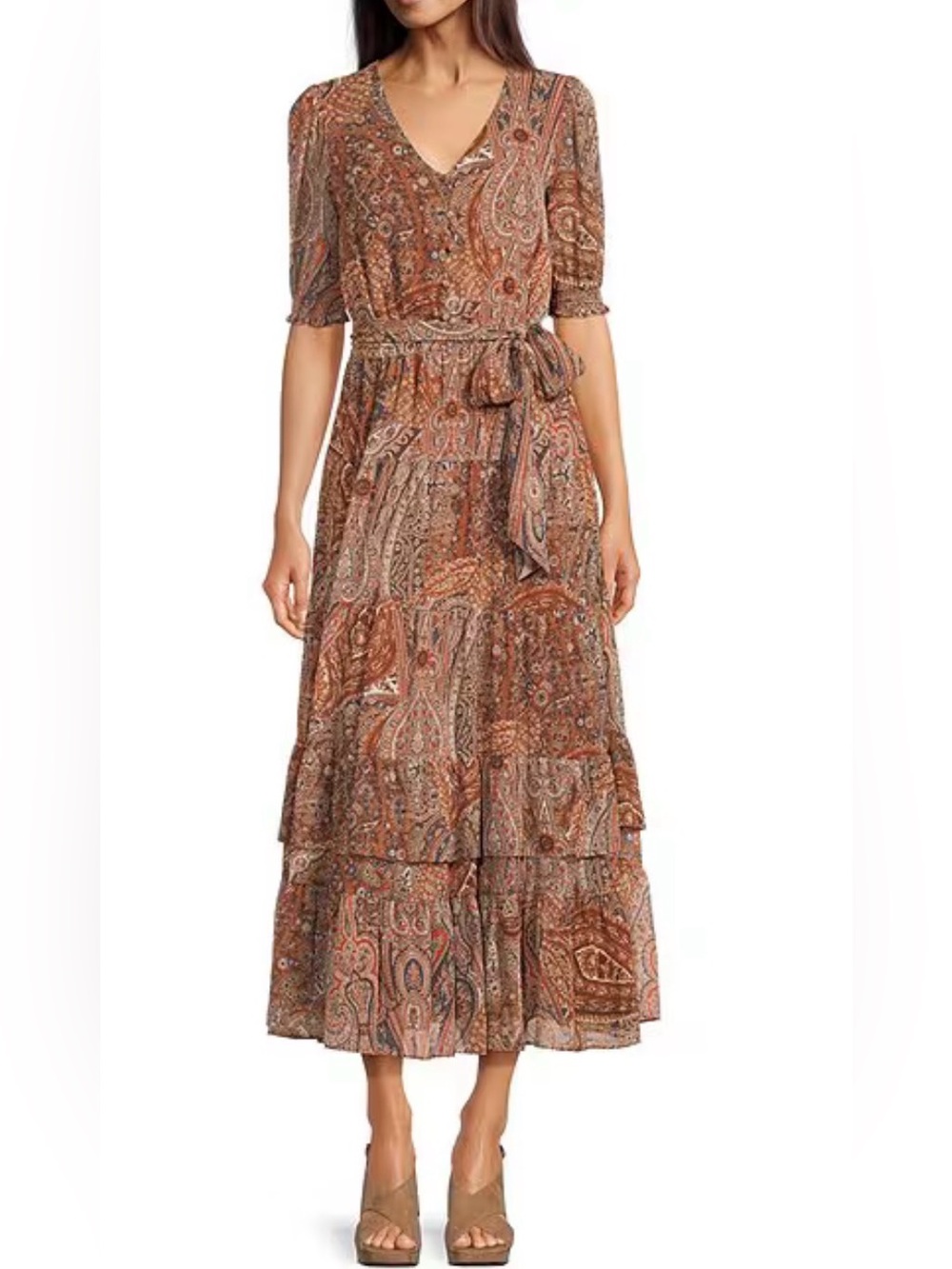 Ralph Lauren NEW Paisley Belted Crinkle Georgette Midi Dress Size 10
